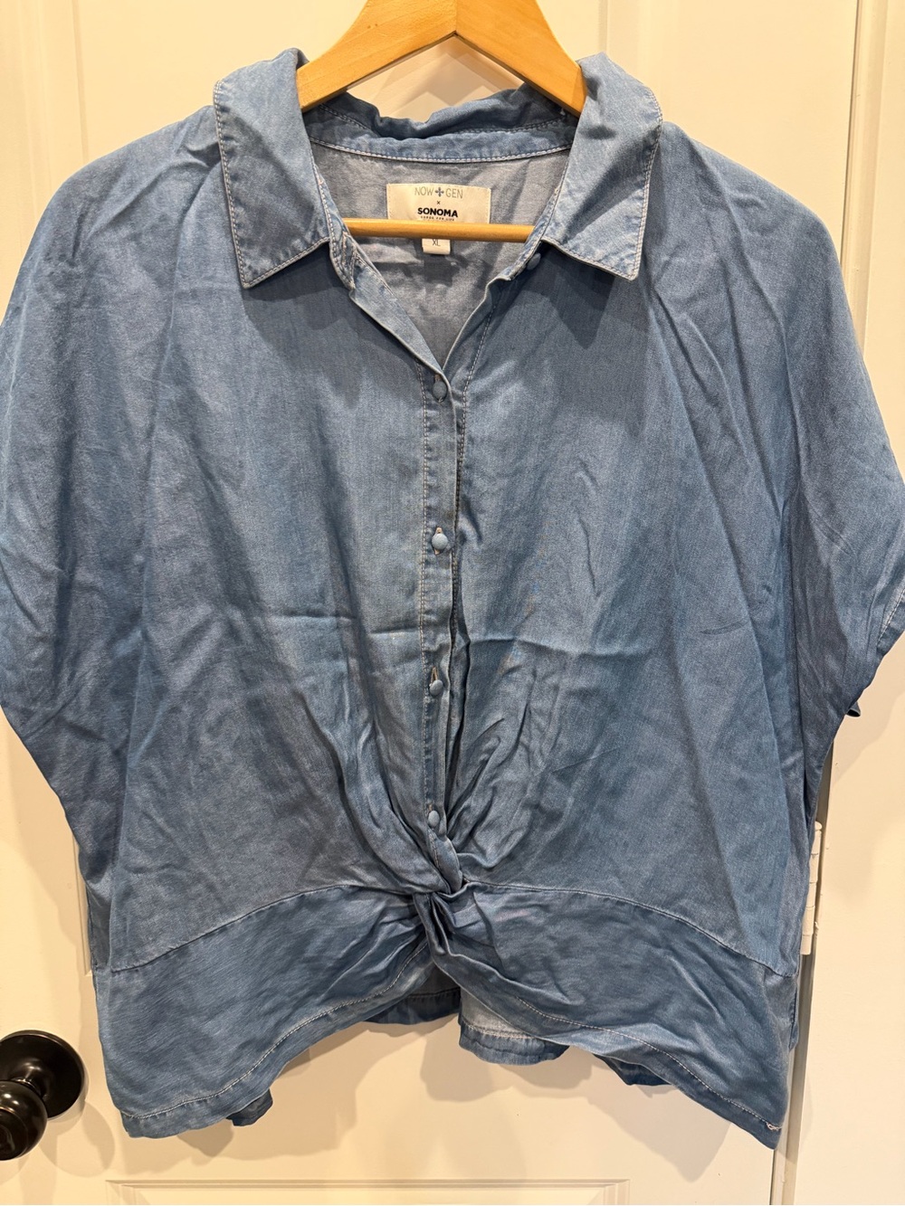 SONOMA Washed Blue Tie-Front Button Down Shirt